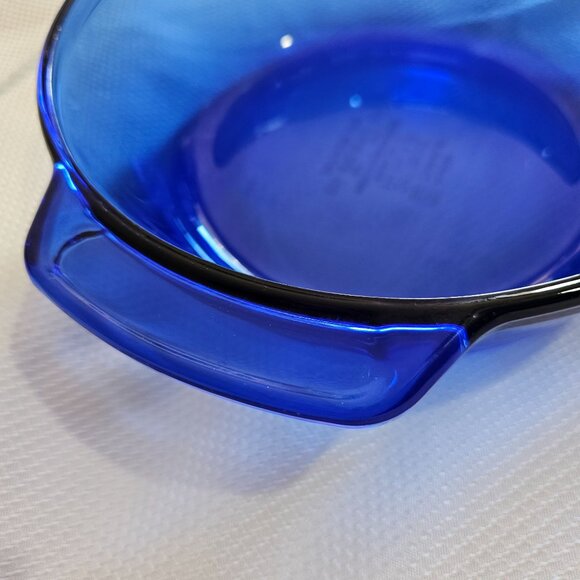 Anchor Hocking Cobalt Blue Casserole Bowl 2qt handles vintage 9" - Picture 9 of 16
